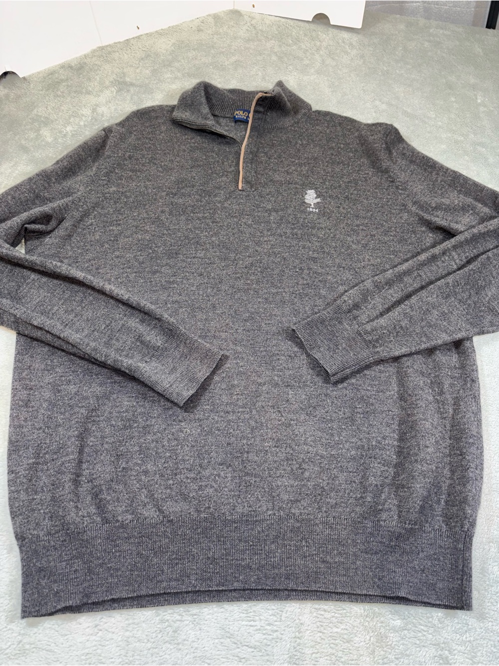 Polo Golf Ralph Lauren 100% Merino Wool Quarter Zip Sweater Grey L